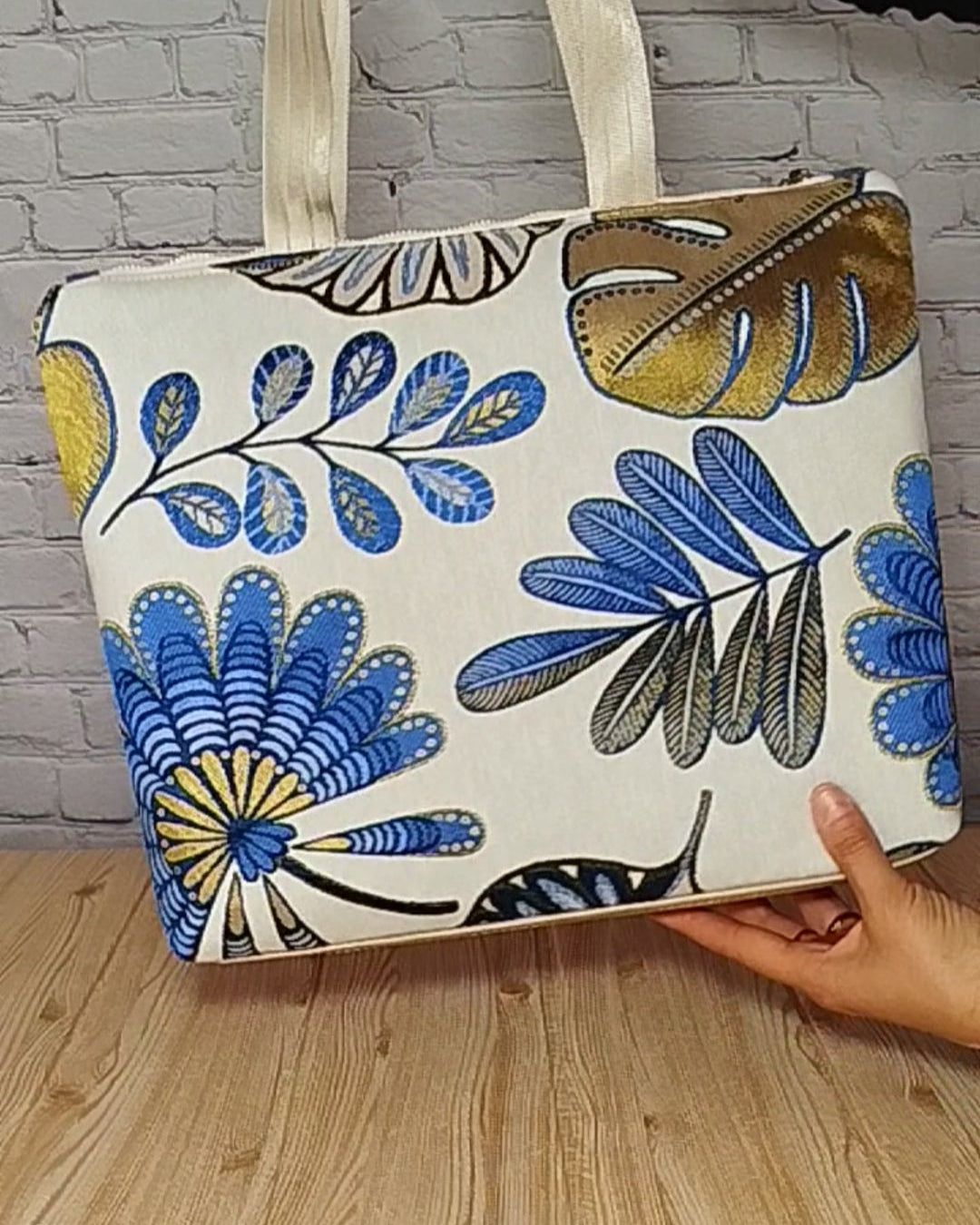 borsa shopper foglie blu1 - GreKri Bags