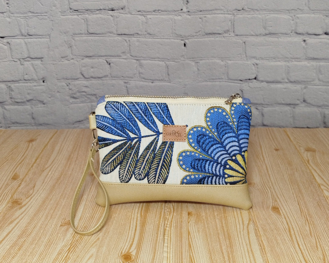 pochette fantasia foglie Blu GreKri Bags