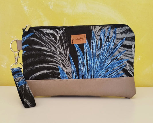 pochette foglie blu e similpelle_GreKri Bags