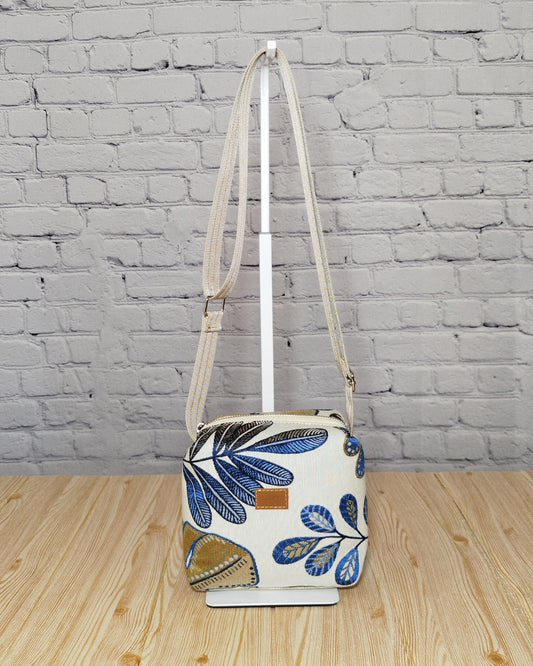 tracolla cubotto fantasia foglie Blu GreKri Bags