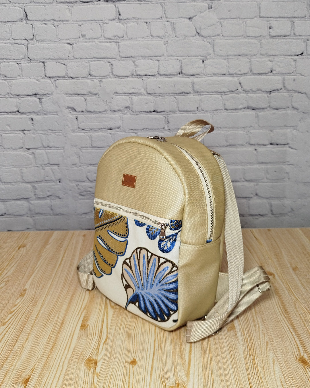 zaino foglie Blu1 - GreKri Bags